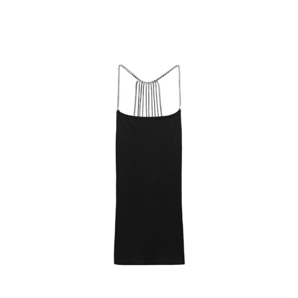 ZARA SEAMLESS SHORT DRESS WITH RHINESTONES BLACK SIZE XS | 7901/383